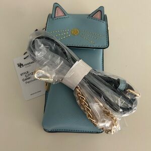 NWT Periwinkle BRENTANO Vegan Saffiano Leather Cat Crossbody Cellphone Holder